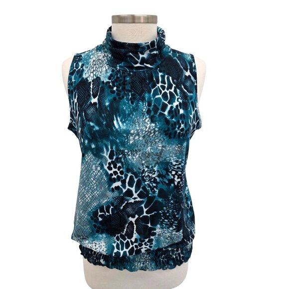 Vanity Womens Sleeveless Snakeskin Top L Teal/Black Mob Wife Indie Sleeze Y2K - Picture 1 of 11